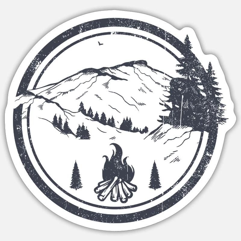 Crête du feu de camp dans les pins éclairés par la lune - Sticker taille S (10 x 10 cm) - blanc mat