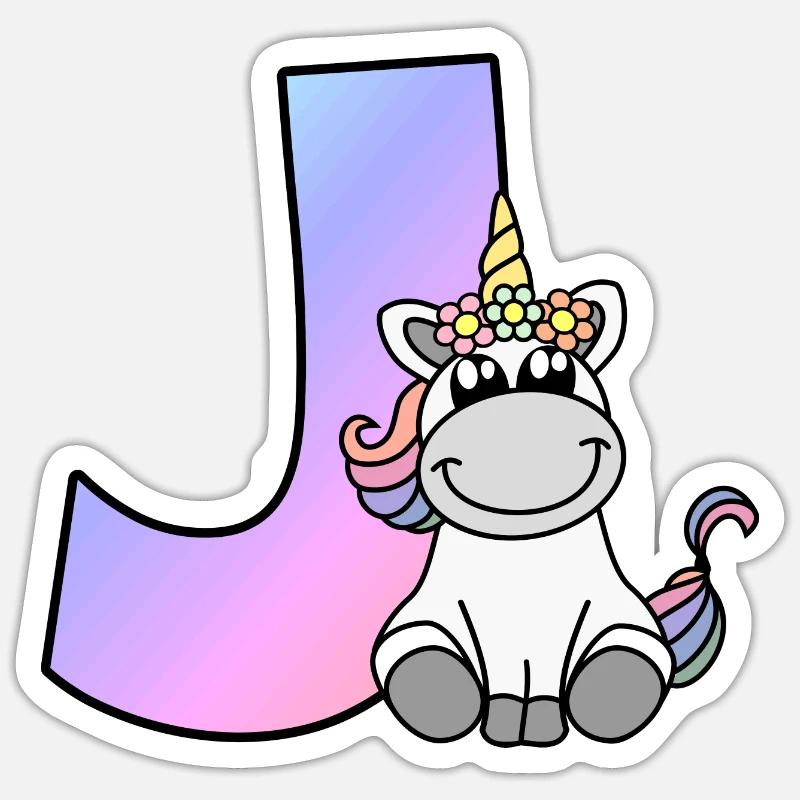 Licorne Lettre J - Sticker taille S (10 x 10 cm) - blanc mat
