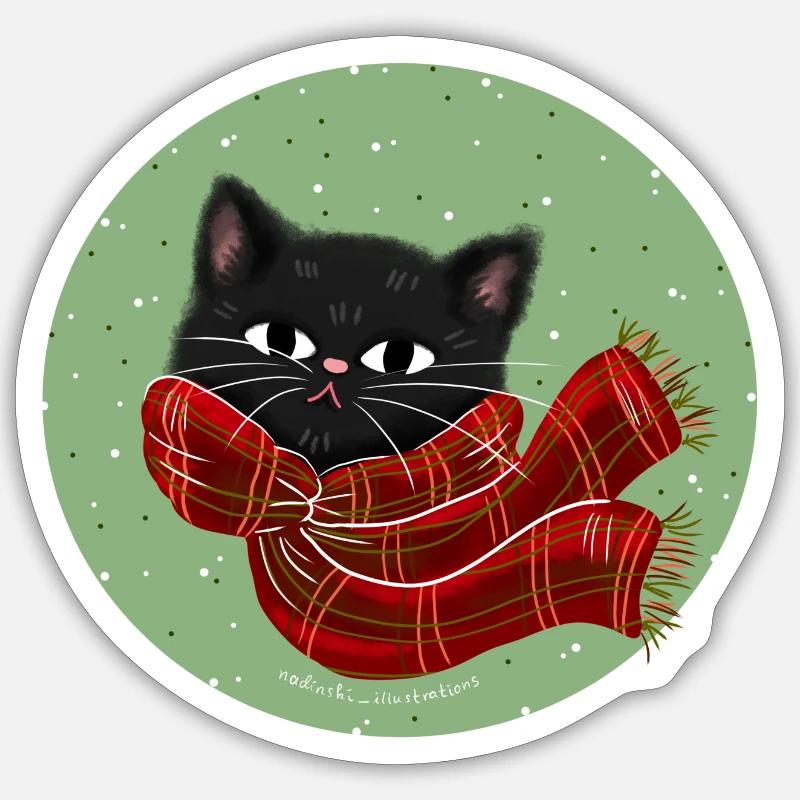 Katze mit Schal - Sticker Größe S (10 x 10 cm) - Mattweiß