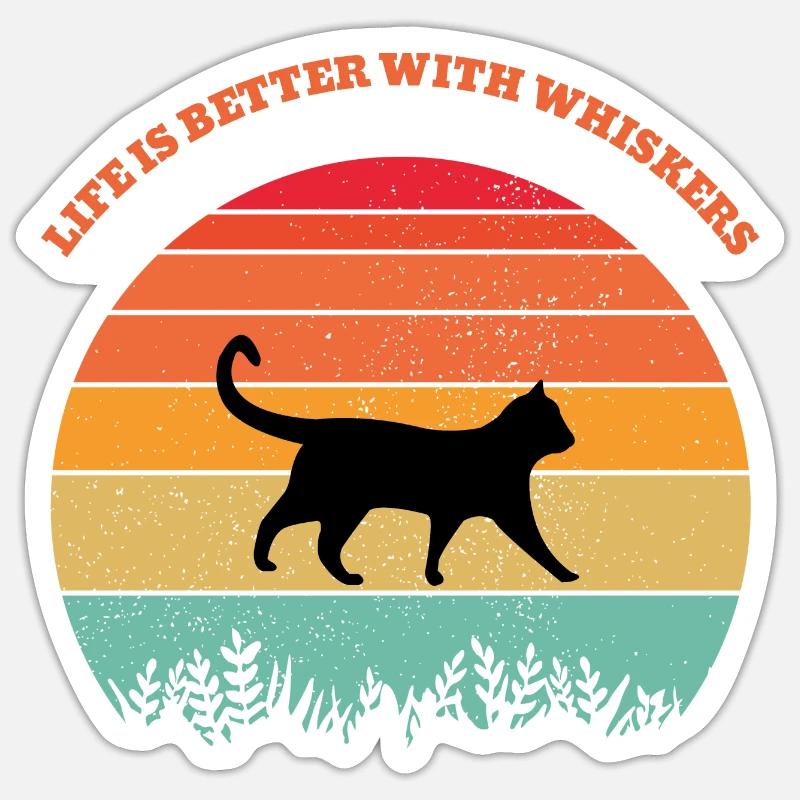 La vie est plus belle avec des moustaches de chat vintage Sticker taille S (10 x 10 cm)