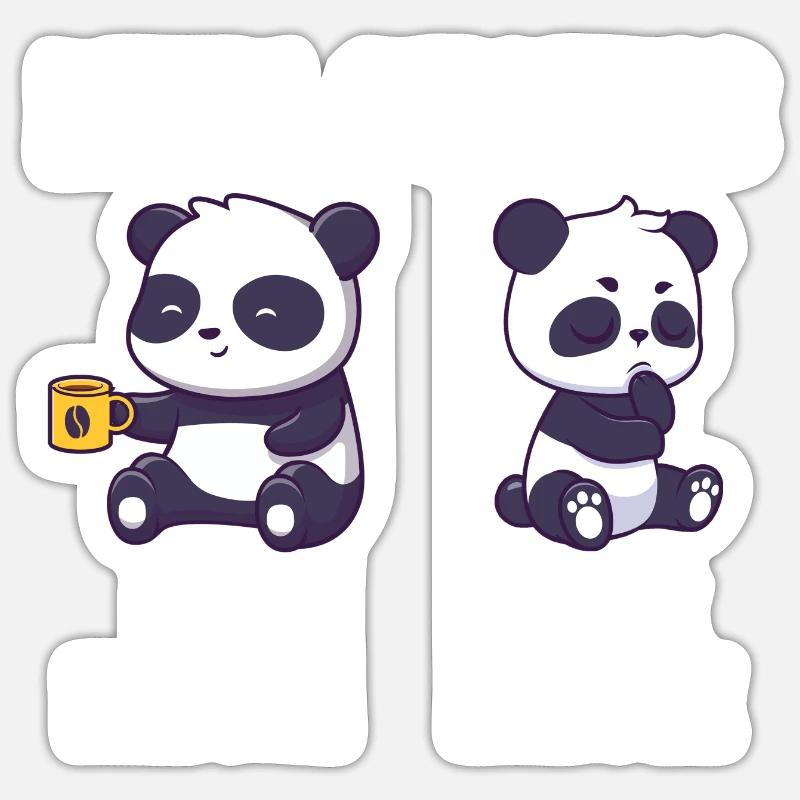 Pandabär Mein Status Mit Kaffee Ohne Kaffee - Sticker Größe S (10 x 10 cm) - Mattweiß
