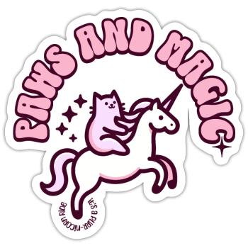 Miau trifft Magie: Einhorn & Katze vereint - Sticker Größe S (10 x 10 cm) - Mattweiß - Vorne