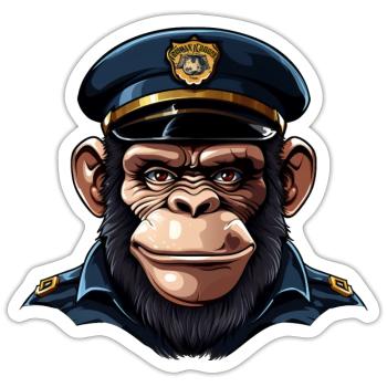 Schimpansen Polizistin - Sticker Größe S (10 x 10 cm) - Mattweiß - Vorne