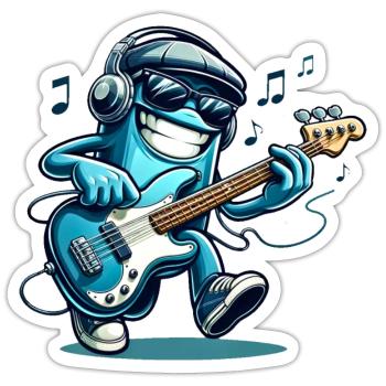Groove on the Go! 🎸 Cartoon Bass Player Tee - Sticker size S (10 x 10 cm) - white matte - Front