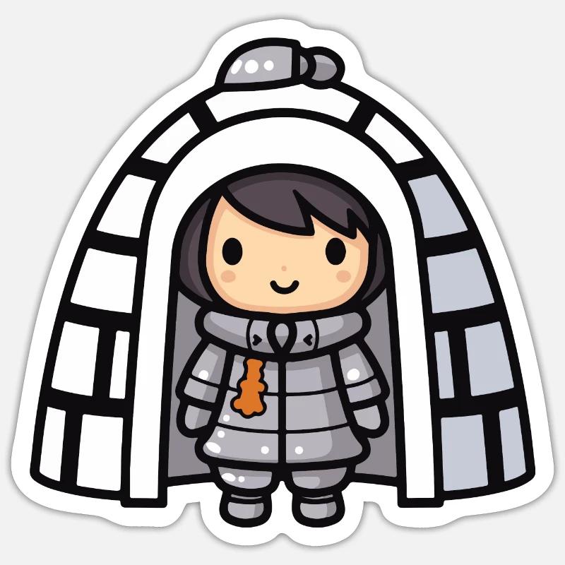 Bande dessinée d’hiver Eskimo Igloo Sticker taille S (10 x 10 cm)