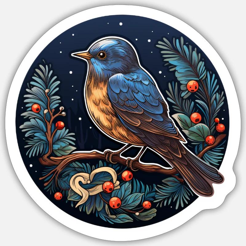 Winternacht mit Vogel Sticker Größe S (10 x 10 cm)