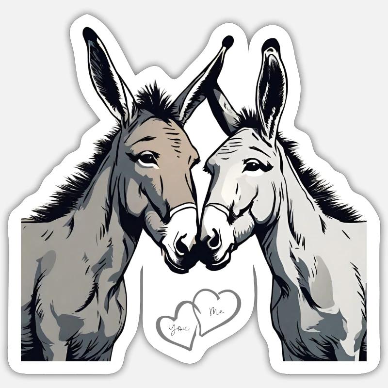 Esel Paar - Du & Ich - Sticker Größe S (10 x 10 cm) - Mattweiß