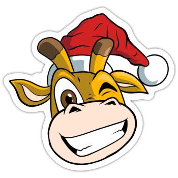 Weihnachtliche Giraffe mit Weihnachtsmütze - Sticker Größe S (10 x 10 cm) - Mattweiß - Vorne