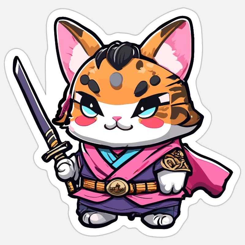 Samurai Cat #18 - Sticker size S (10 x 10 cm) - white matte