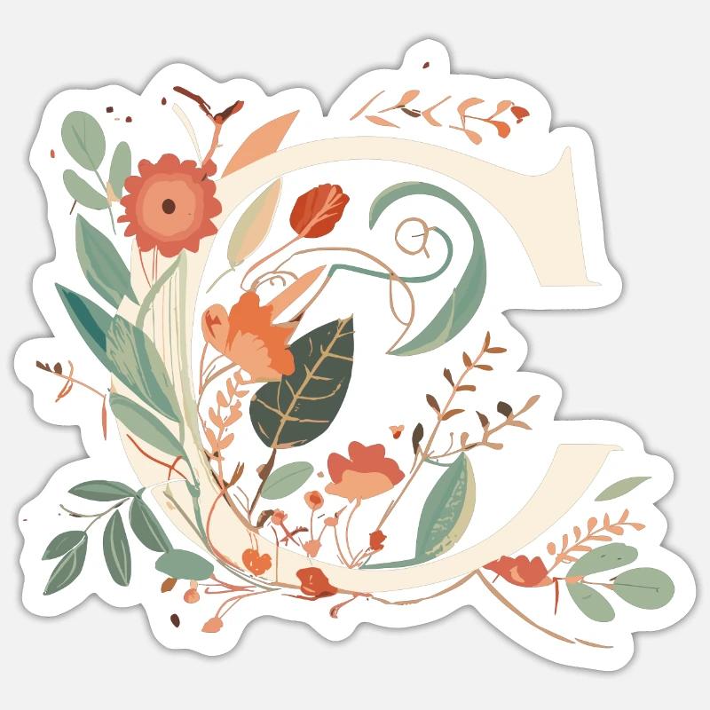 C typographie florale Sticker taille S (10 x 10 cm)