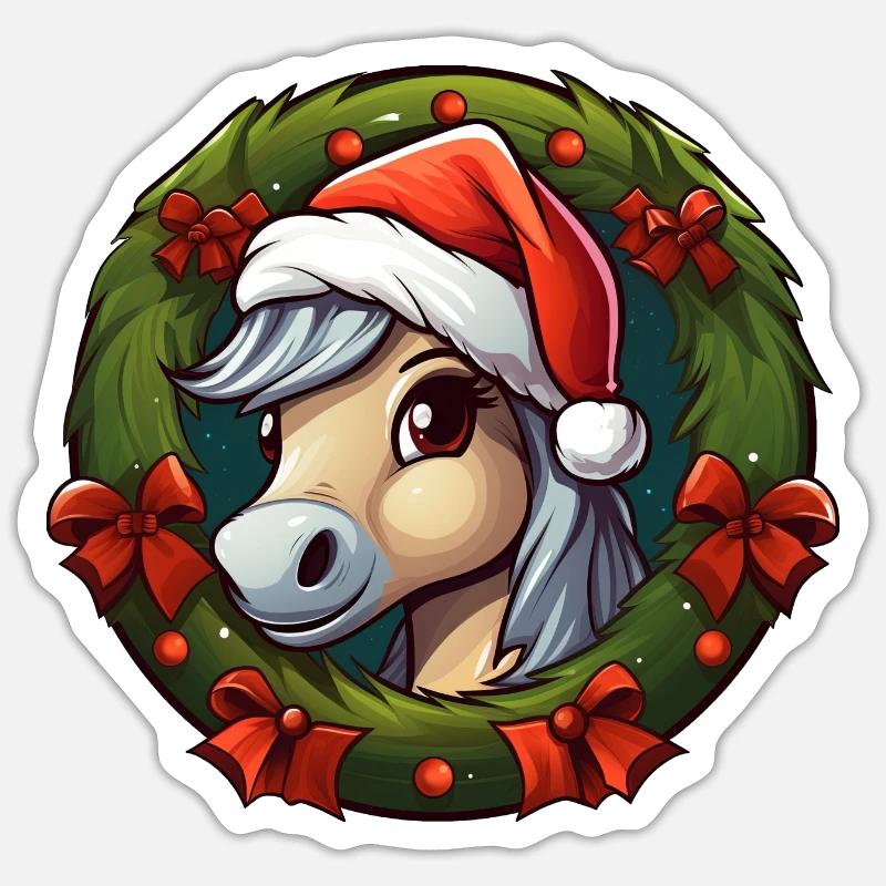 Poneys Noël - Sticker taille S (10 x 10 cm) - blanc mat