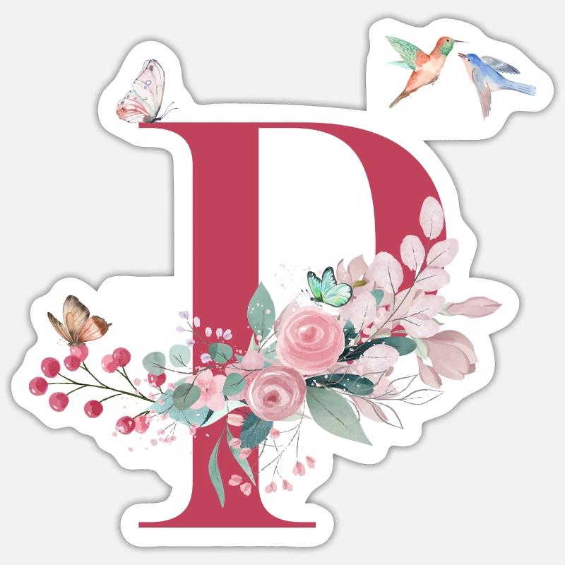 Buchstabe p floral - Geschenkidee - Sticker Größe S (10 x 10 cm) - Mattweiß