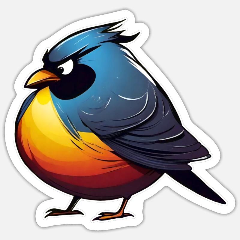 Dicker kleiner grimmiger Vogel - Sticker Größe S (10 x 10 cm) - Mattweiß