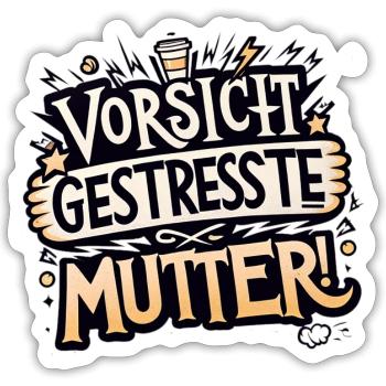 Vorsicht Gestresste Mutter - Sticker Größe S (10 x 10 cm) - Mattweiß - Vorne