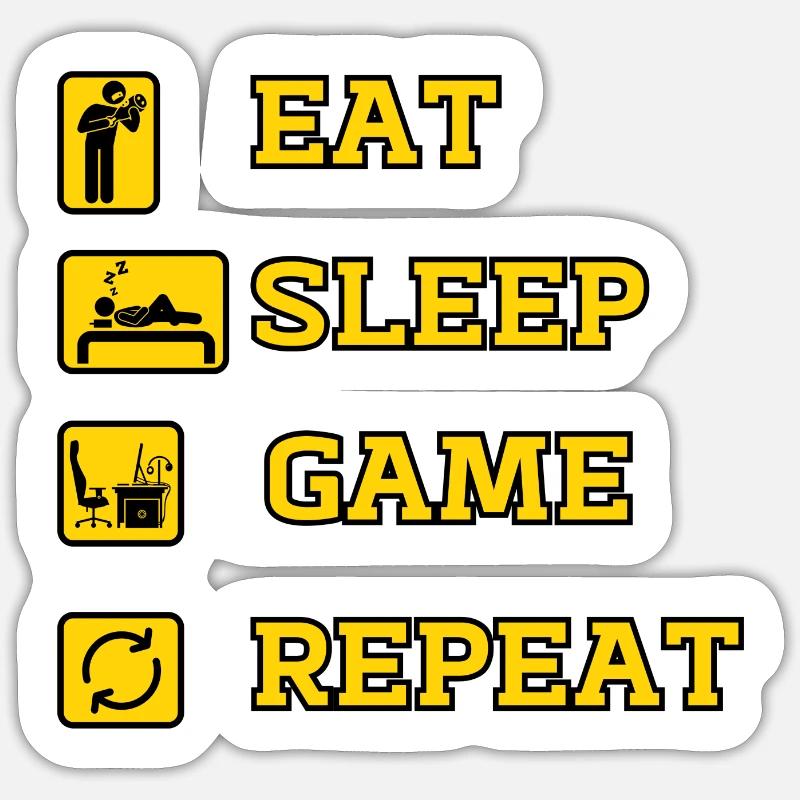 EAT SLEEP GAME REPEAT - Sticker taille S (10 x 10 cm) - blanc mat