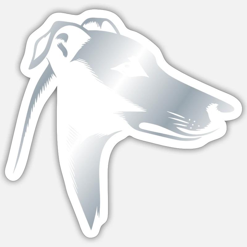 Lévrier Lévrier, tête de chien, dessin d’argent - Sticker taille S (10 x 10 cm) - blanc mat