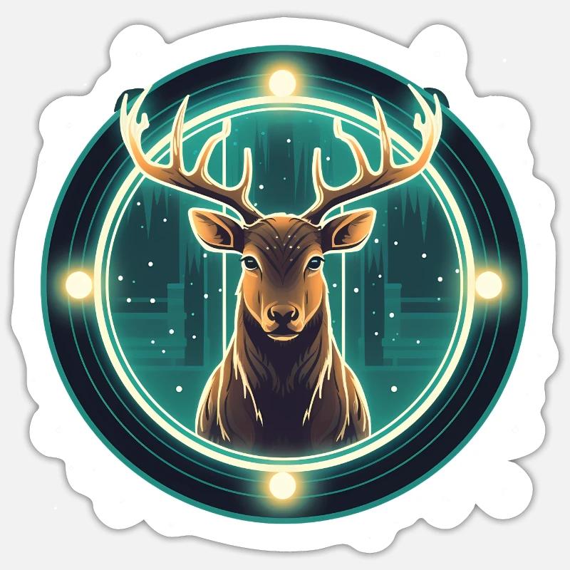 Hirsch im Weihnachtsschmuck, Liebeshirsche - Sticker Größe S (10 x 10 cm) - Mattweiß