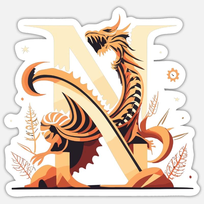 Buchstabe N mit Drache - Sticker Größe S (10 x 10 cm) - Mattweiß