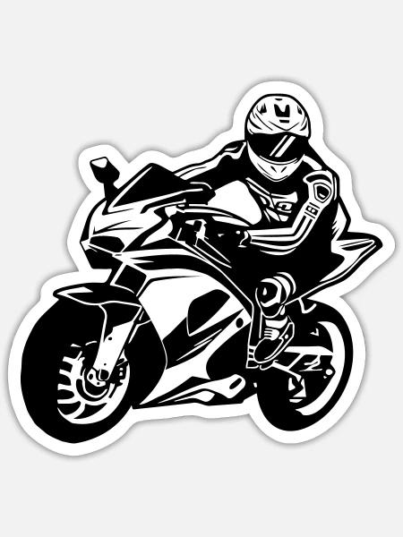 pilote motard ,moto sportbike - Sticker taille S (10 x 10 cm) - blanc mat
