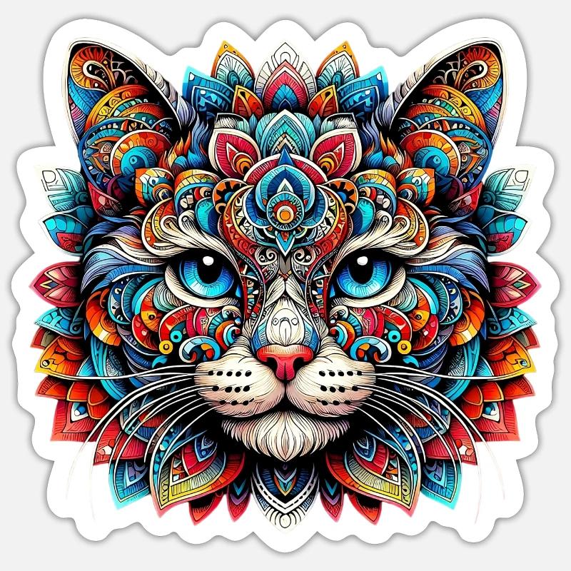 Chat décoré de Mandalas Sticker taille S (10 x 10 cm)