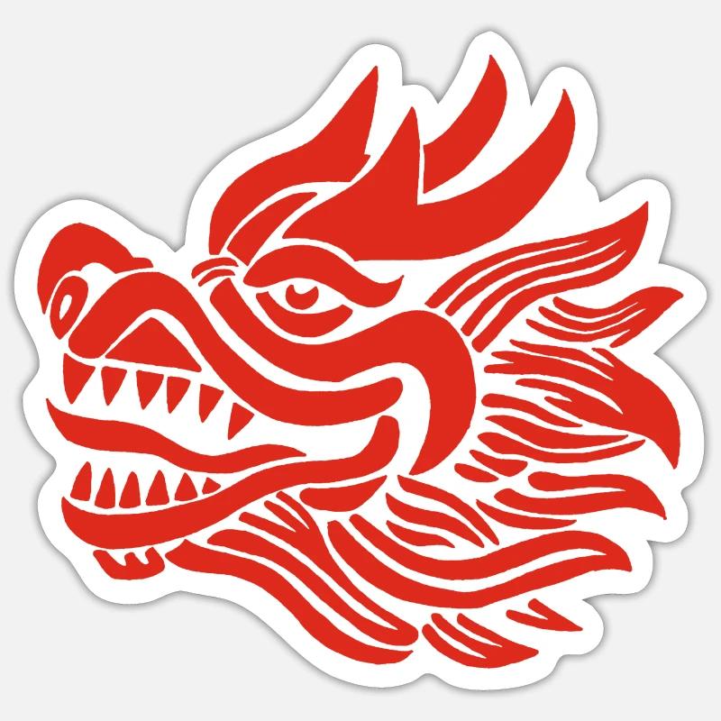 Tête de dragon chinois (rouge) - Sticker taille S (10 x 10 cm) - blanc mat