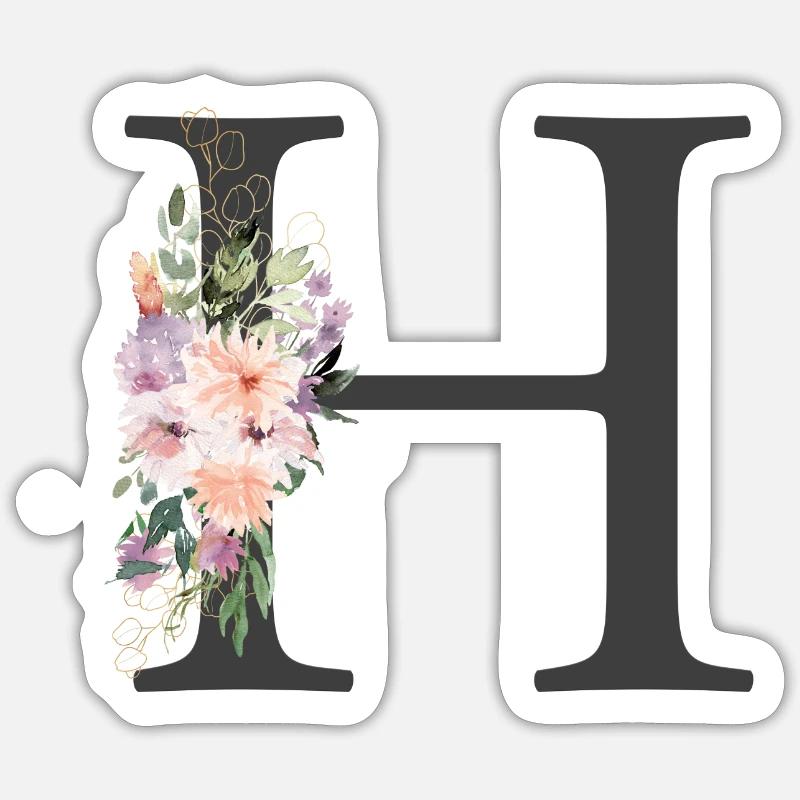 Buchstabe H, Monogramm, Blumen Sticker Größe S (10 x 10 cm)