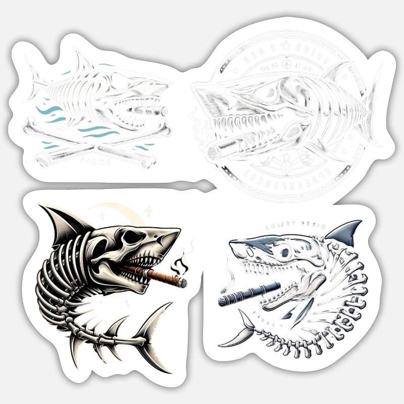 4 requins - Sticker taille S (10 x 10 cm) - blanc mat