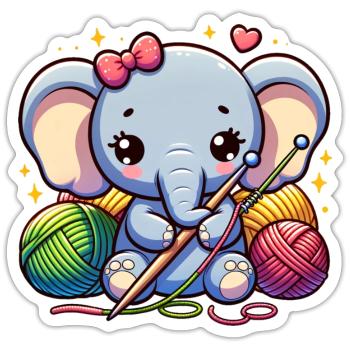 Elefant strickt kuschelige Elefantenbekleidung Kunst - Sticker Größe S (10 x 10 cm) - Mattweiß - Vorne