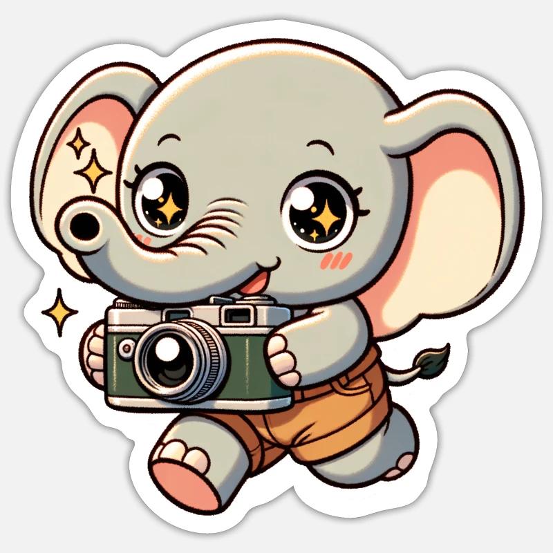 Elephant Photography Little Shutterbug Elephant Sticker size S (10 x 10 cm)