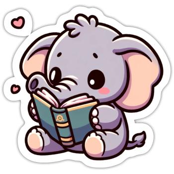 Elephant Reading Story-time Elephant Onesie - Sticker size S (10 x 10 cm) - white matte - Front