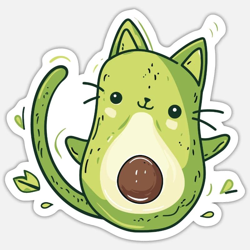 Avocado Cat - Sticker Größe S (10 x 10 cm) - Mattweiß