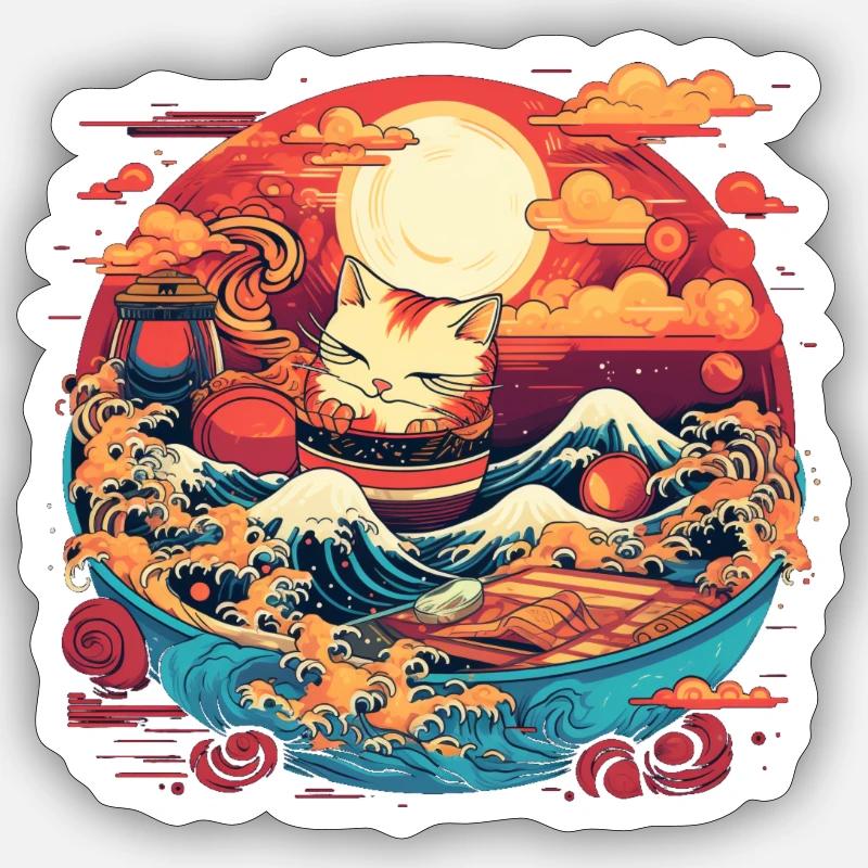 Funny Ramen Cat Sticker size S (10 x 10 cm)
