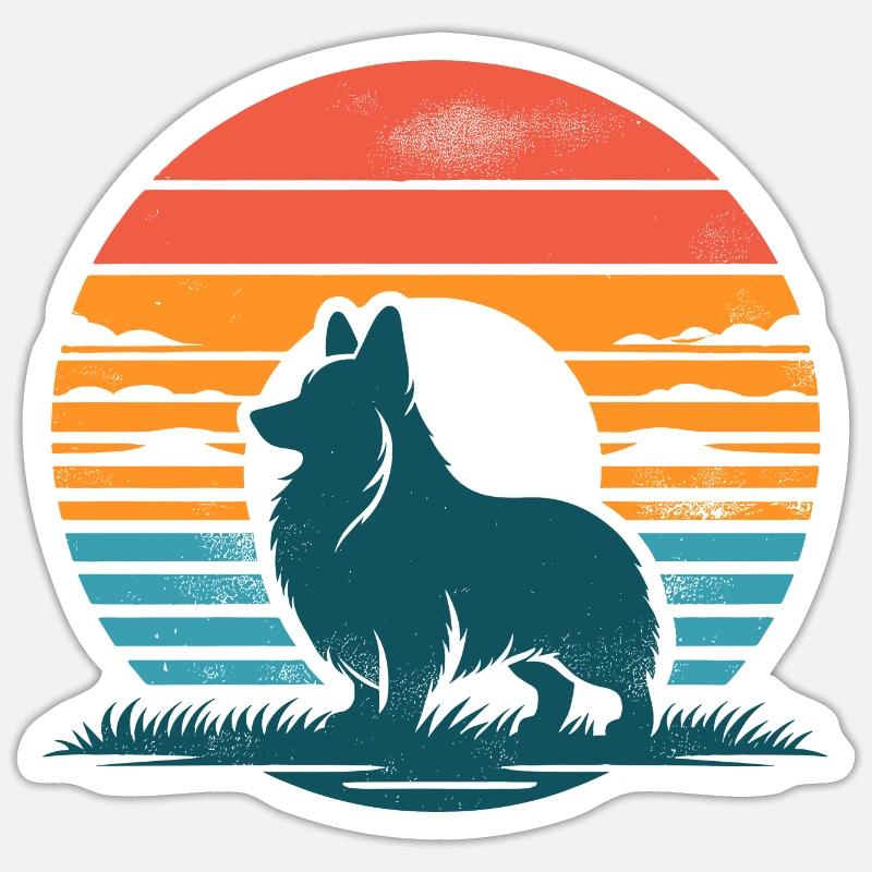 Corgi Vintage Sunset - Sticker Größe S (10 x 10 cm) - Mattweiß