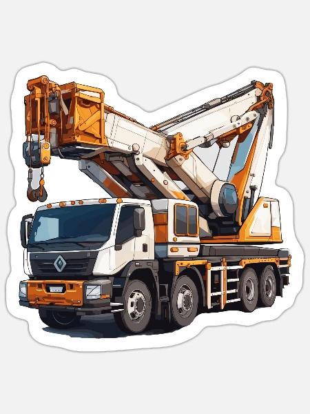 Kran / Baustelle / Seilwinde / Kransystem - Sticker Größe S (10 x 10 cm) - Mattweiß