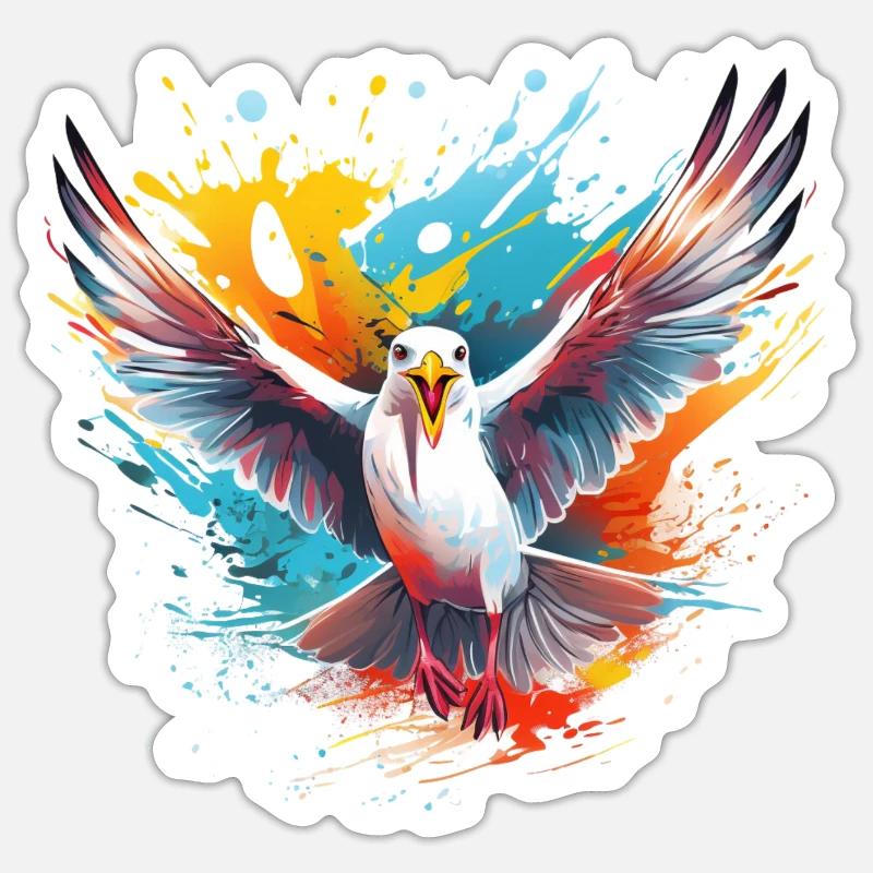 Bunte Möwe farbspritzer Farbklecks - Sticker Größe S (10 x 10 cm) - Mattweiß