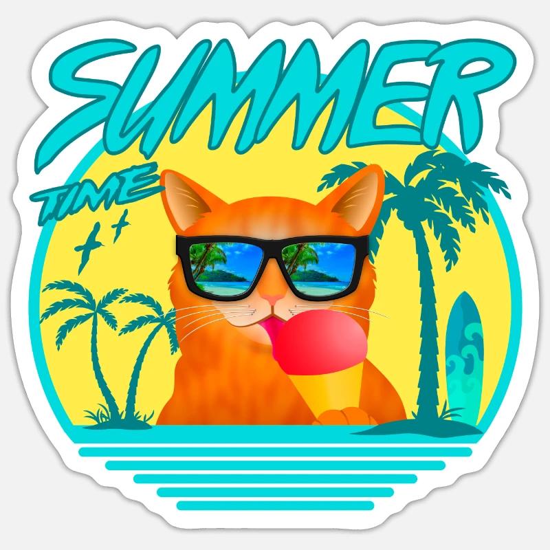 SUMMERCAT WITH ICE - Sticker Größe S (10 x 10 cm) - Mattweiß
