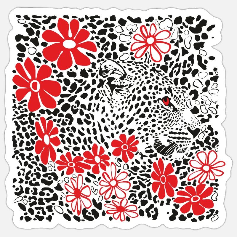 Flover and leopard - Sticker Größe S (10 x 10 cm) - Mattweiß