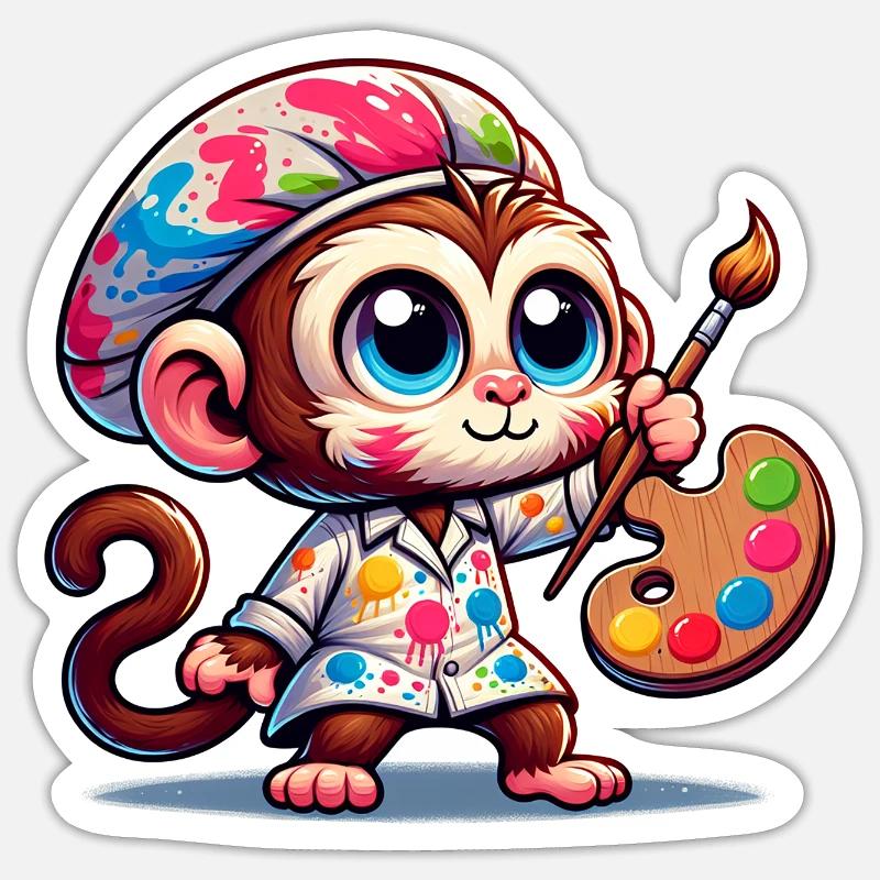 Artiste de singe mignon Sticker taille S (10 x 10 cm)