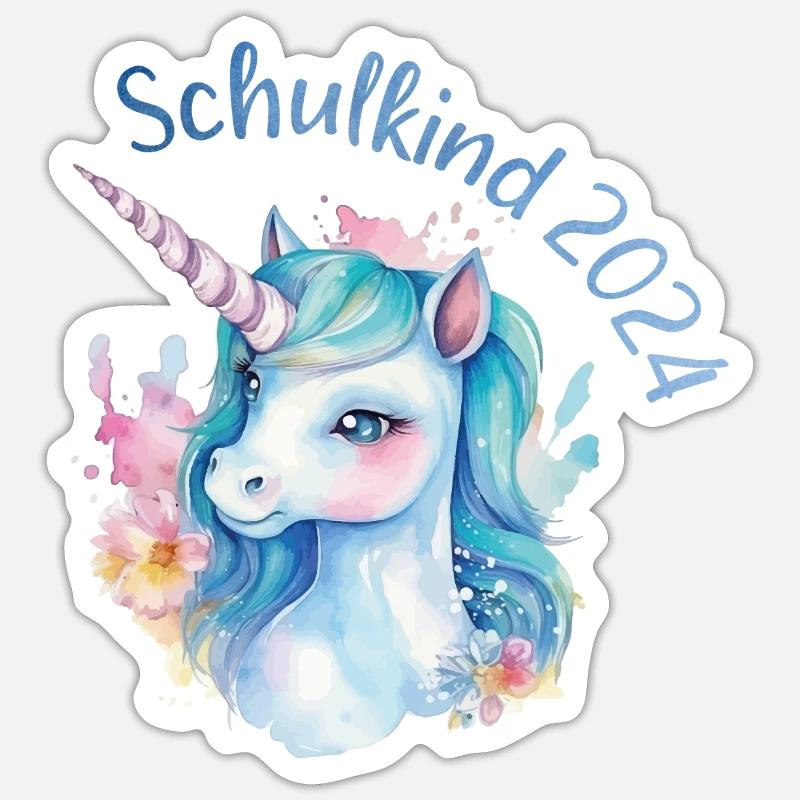 Schulkind 2024 Einhorn Einschulung Schule Schüler - Sticker Größe S (10 x 10 cm) - Mattweiß