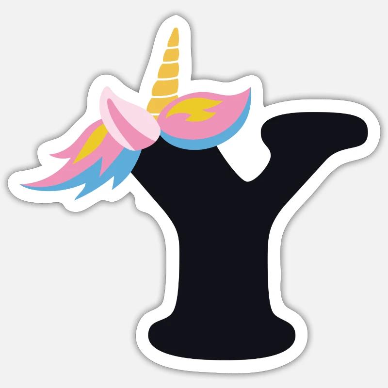 Einhorn-Buchstabe Regenbogenstyle "Y" | be unique - Sticker Größe S (10 x 10 cm) - Mattweiß