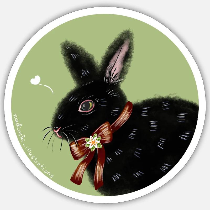 Lapin noir - Sticker taille S (10 x 10 cm) - blanc mat