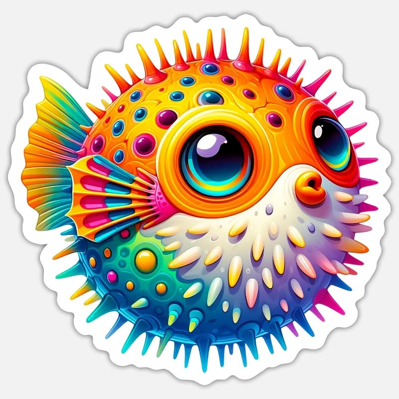 Kugelfisch - Sticker Größe S (10 x 10 cm) - Mattweiß