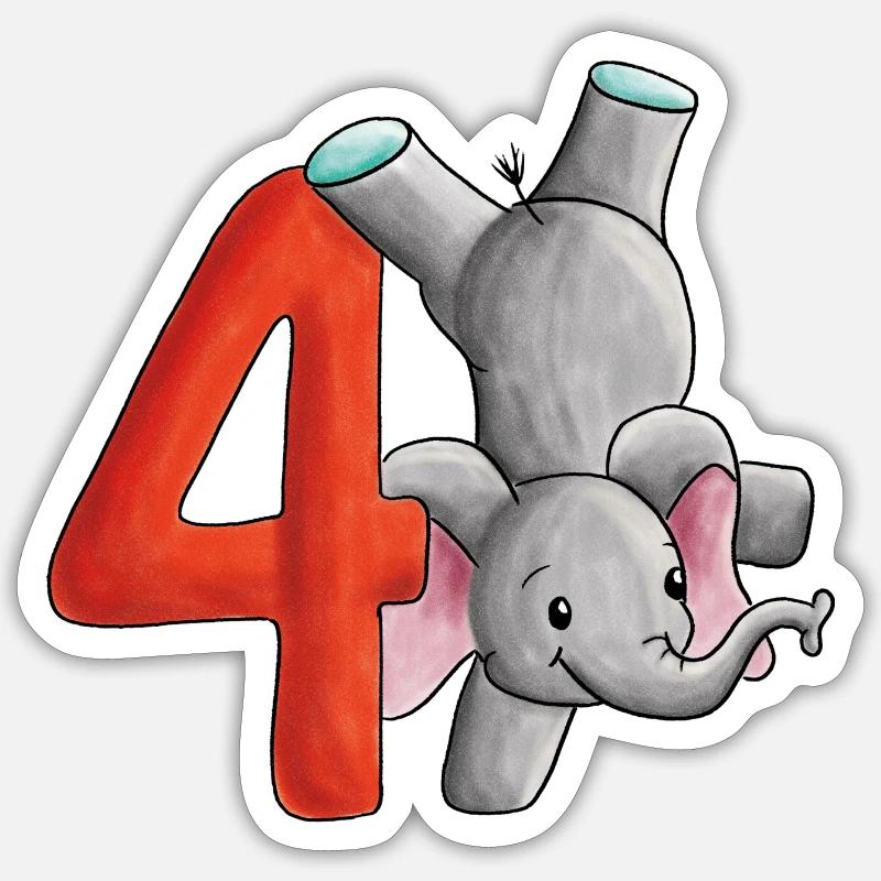 4e anniversaire éléphant - Sticker taille S (10 x 10 cm) - blanc mat