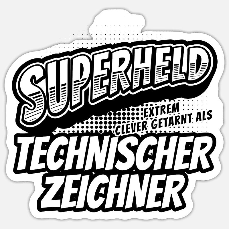 Superheld, clever getarn Technischer Zeichner Sticker Größe S (10 x 10 cm)
