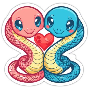 Serpent Cobra Couple Amour Couple Amoureux - Sticker taille S (10 x 10 cm) - blanc mat - Devant