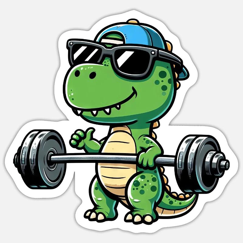 T-Rex Workout : Développé couché dinosaure pour Sticker taille S (10 x 10 cm)