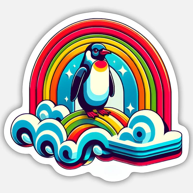 Pingouin sur nuage arc-en-ciel - Sticker taille S (10 x 10 cm) - blanc mat