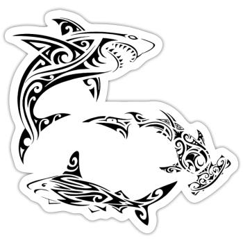 Requins polynésiens noirs - Sticker taille S (10 x 10 cm) - blanc mat - Devant