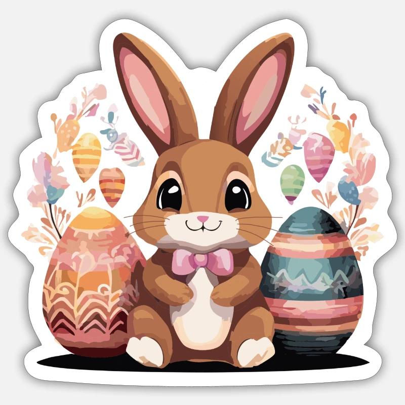 Easter bunny with colorful eggs - beautiful Easter motif Sticker size S (10 x 10 cm)