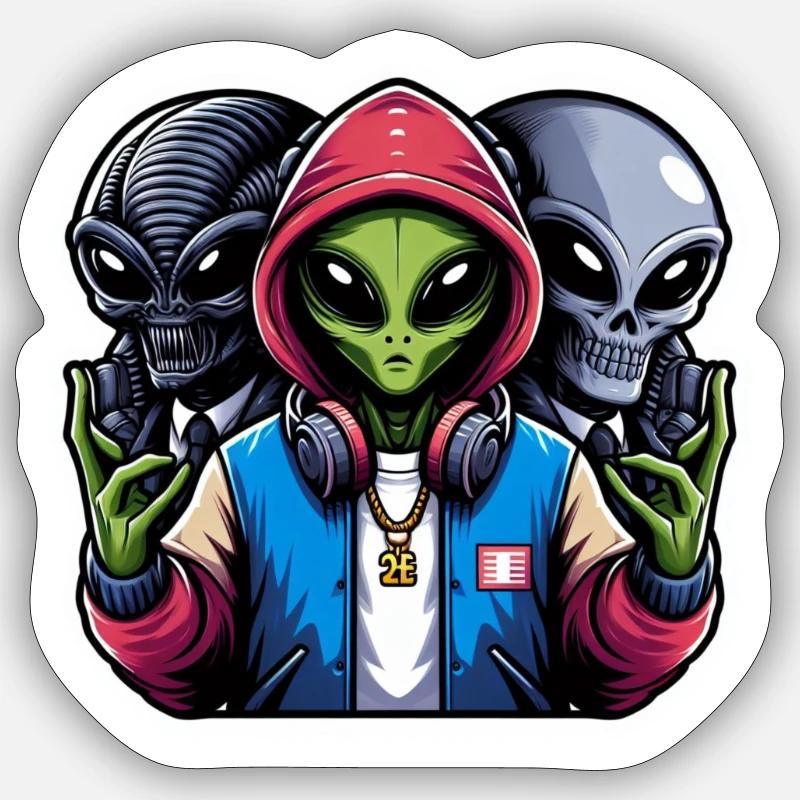 three Rap ALIENS Sticker Größe S (10 x 10 cm)